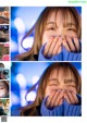 A collage of photos of a woman covering her mouth with her hands.